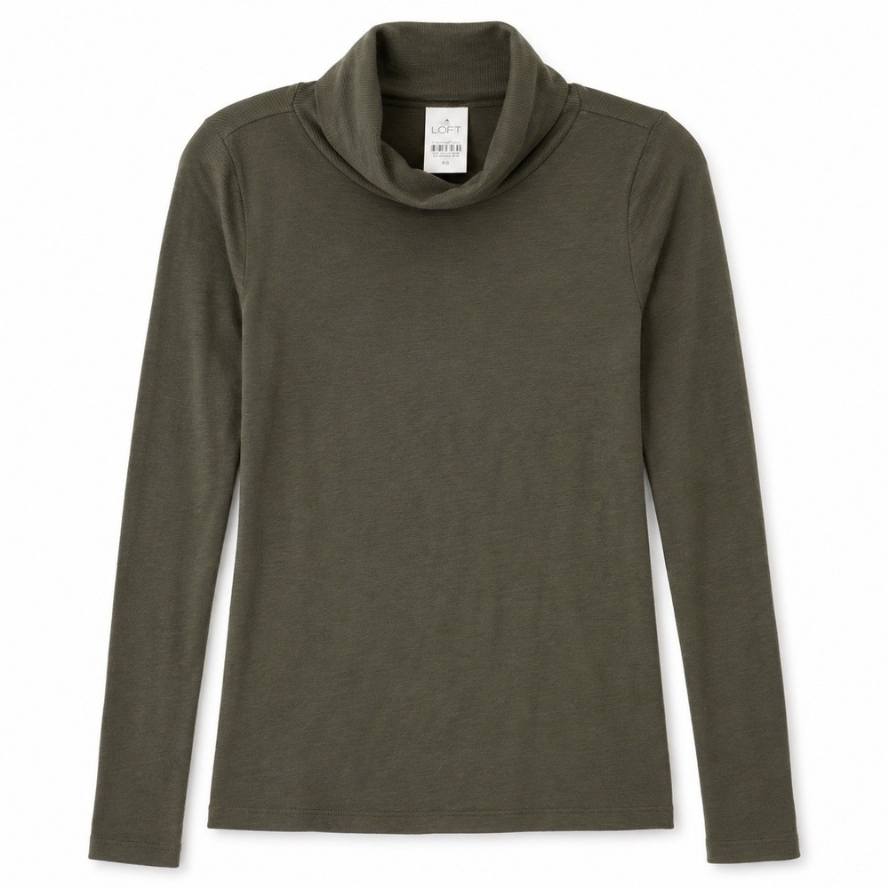 Talbots Womens XS Turtleneck Light Knit Ribbed Olive Green Long Sleeve NEW